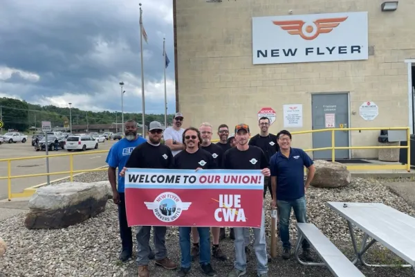Bus manufacturing workers at New Flyer Facility